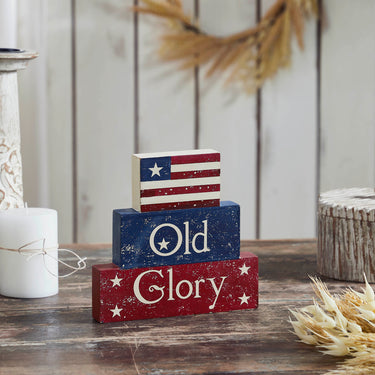 Vintage Old Glory w/ Flag MDF Block Sign 7.5x8x1.125 - VHC Brands